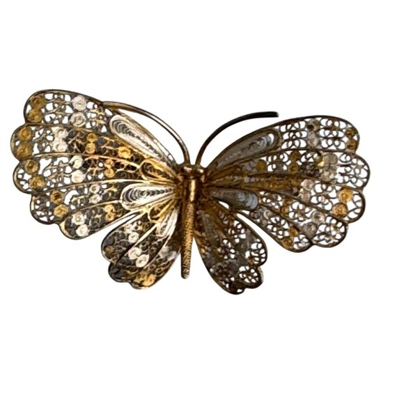 Antique 800 Gold & Silver Overlay Filigree Butterfly Pin Brooch Elegant Jewelry - Picture 6 of 6